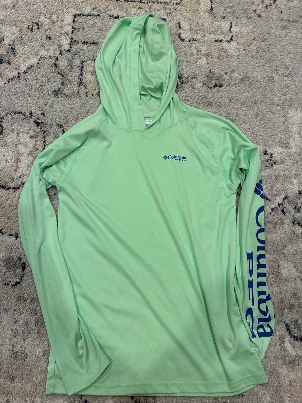 Columbia Mint Green Hooded Long-Sleeve Rash Guard with Blue Sleeve Logo
